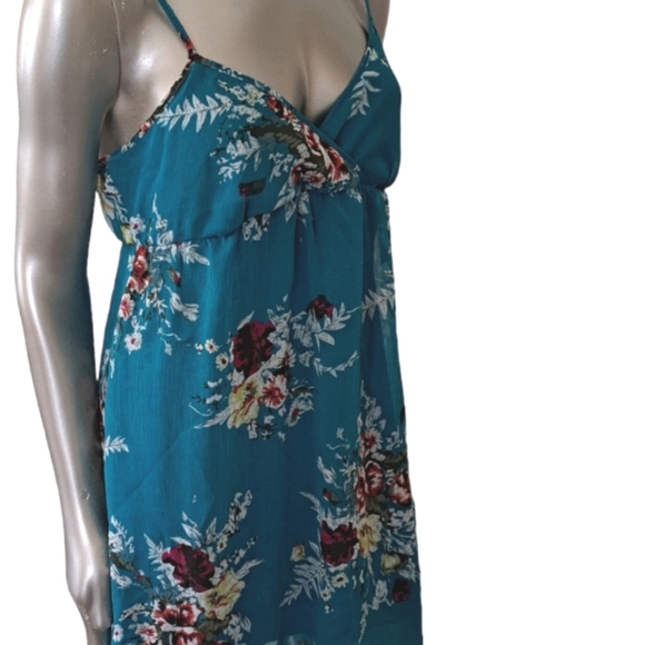 Y2K Rue21 Floral Slip Dress Teal Sheer Mini Spaghetti Strap 90s 2000s - Picture 6 of 10
